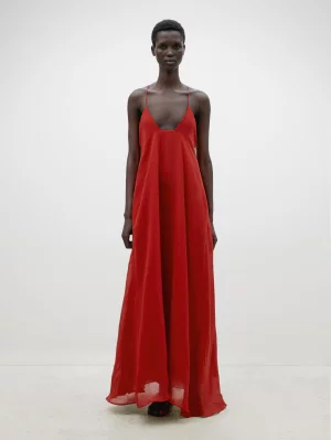 Длинное платье на бретелях с вырезом, красный Massimo Dutti
