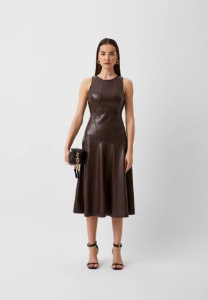 Платье кожаное Elisabetta Franchi. Цвет: коричневый