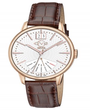 Мужские часы Rovescio швейцарские кварцевые итальянские коричневые кожаные ремешки 42 мм Gevril