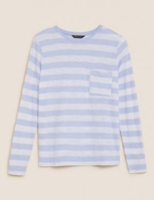 Pure Cotton Striped Long Sleeve Top, Marks&Spencer Marks & Spencer. Цвет: синий микс