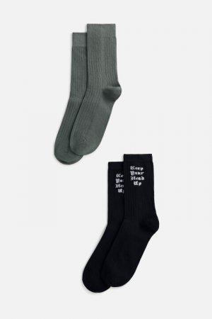 Набор носков высоких с надписью (2 пары) befree. Цвет: зеленый
