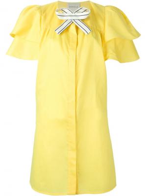 Платье-рубашка с бантом Daniele Carlotta. Цвет: жёлтый и оранжевый