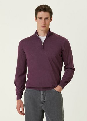 Пурпурный кашемировый свитер с воротником на молнии Brunello Cucinelli. Цвет: фиолетовый