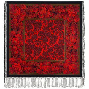 Платок ,148х148 см, красный, черный Павловопосадская платочная мануфактура. Цвет: черный/красный
