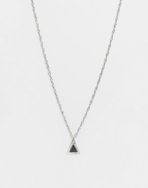 Серебристое ожерелье-цепочка с треугольной подвеской черного и светло-бежевого цвета -Серебристый Icon Brand