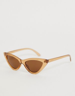 Солнцезащитные очки кошачий глаз в прозрачной коричневой оправе -Коричневый Monki
