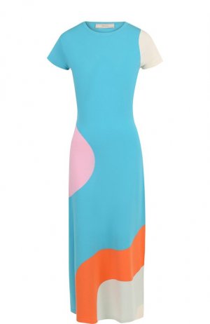Приталенное платье-миди с принтом и коротким рукавом Tak.Ori. Цвет: синий