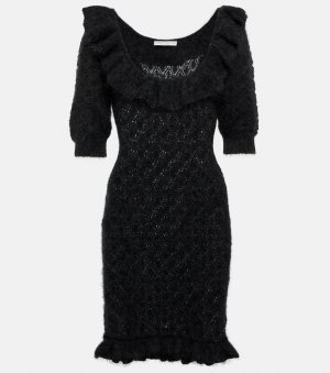 Мини-платье с вышивкой из смесового мохера , черный Alessandra Rich