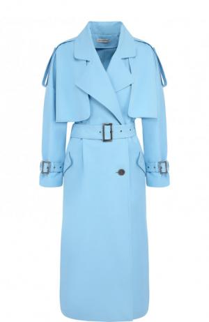 Однотонное хлопковое пальто с поясом Vika Gazinskaya. Цвет: голубой