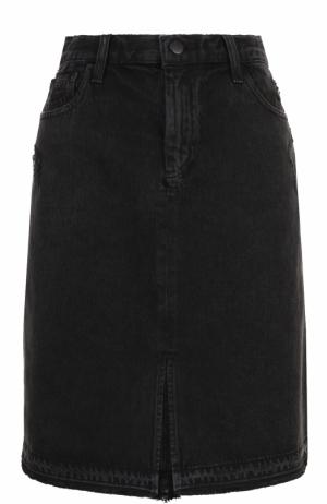 Джинсовая юбка-миди с потертостями J Brand. Цвет: серый