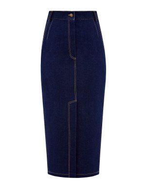Джинсовая юбка-карандаш с декоративной прострочкой Vika 2.0. Цвет: синий