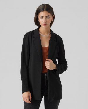 Женский длинный пиджак с плиссированным воротником , черный Vero Moda