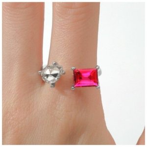 Кольцо, безразмерное, серебряный, розовый Queen Fair. Цвет: серебристый/розовый/синий