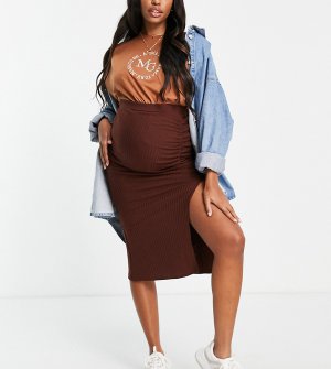 Коричневая юбка с оборкой сбоку Maternity-Коричневый цвет Topshop