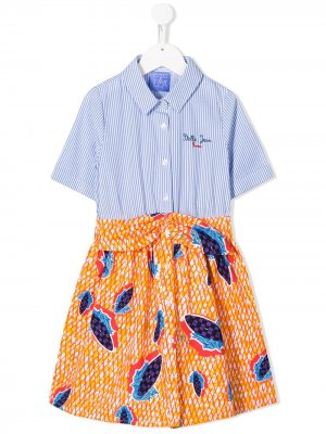 Платье-рубашка с контрастной вставкой в полоску Stella Jean Kids. Цвет: синий