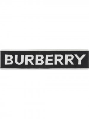 Повязка на голову вязки интарсия с логотипом Burberry. Цвет: черный