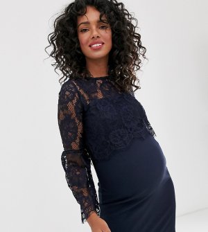 Темно-синее кружевное платье 2 в 1 с длинными рукавами -Темно-синий Chi London Maternity