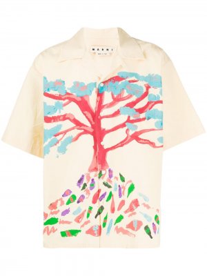 Рубашка Tree с короткими рукавами Marni. Цвет: нейтральные цвета