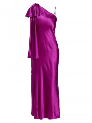 Пурпурное шелковое атласное платье с одним плечом и бантом , фиолетовый Rodarte