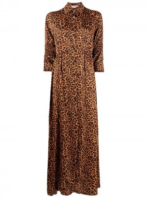 Платье-рубашка макси с леопардовым принтом Laneus. Цвет: оранжевый