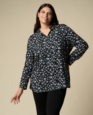 Пышная женская рубашка с цветочным узором , черный/серый Rosa Thea