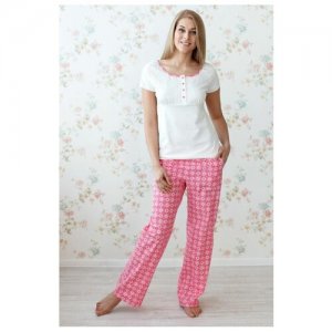 Оригинальный домашний комплект с брючками | Пижамы белый розовым XS Trikozza. Цвет: белый