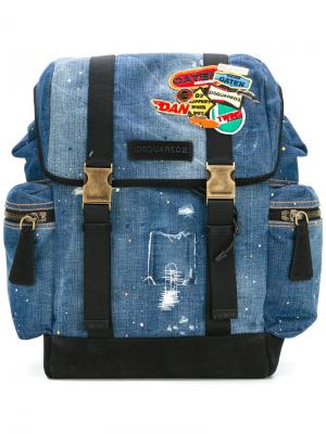 Джинсовый рюкзак с нашивками и рваными деталями Dsquared2. Цвет: синий