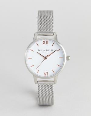 Серебристые средние часы с белым циферблатом Olivia Burton