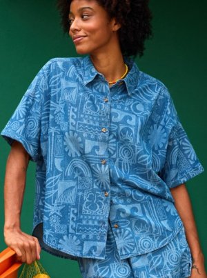 Женская рубашка с коротким рукавом Beach Nostalgia Roxy. Цвет: medium blue
