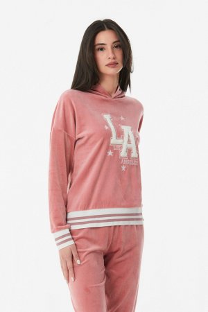Пижамный комплект с капюшоном и вышивкой , розовый Fullamoda