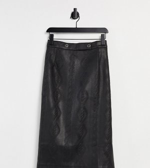 Черная юбка миди из искусственной кожи с тиснением Plus-Черный Elvi
