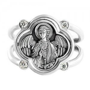 Кольцо серебряное женское с камнями фианиты молитвой Ангелу Хранителю 884/20 София