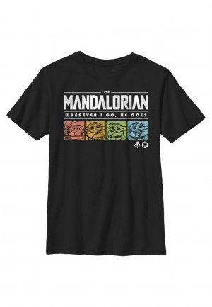 Футболка с принтом : Mandalorian Retro Pop Logo , черный Star Wars
