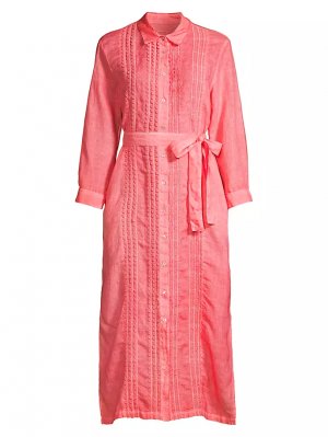 Льняное платье-рубашка миди с отделкой фестонами , розовый 120% Lino