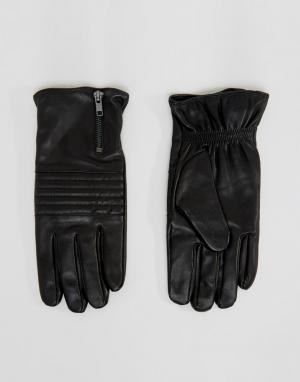 Кожаные перчатки Selected Homme. Цвет: черный