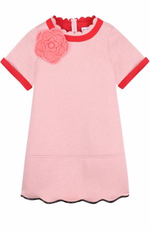 Мини-платье джерси с контрастной отделкой и брошью Simonetta. Цвет: розовый