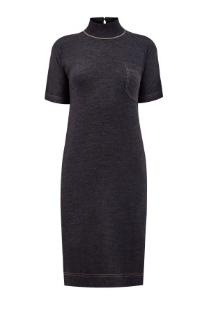 Платье-футболка из шерсти и хлопка с контрастными швами BRUNELLO CUCINELLI. Цвет: серый