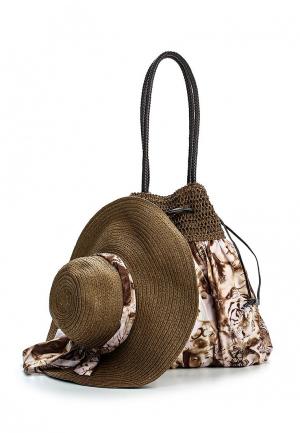 Комплект пляжный сумка и шляпа Venera. Цвет: коричневый