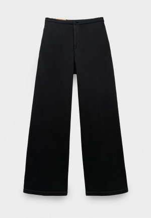 Брюки Forte diagonal cotton fleece wide leg pants noir. Цвет: черный