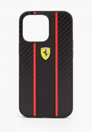 Чехол для iPhone Ferrari 13 Pro, PU Carbon/Smooth with metal logo Hard Black. Цвет: черный