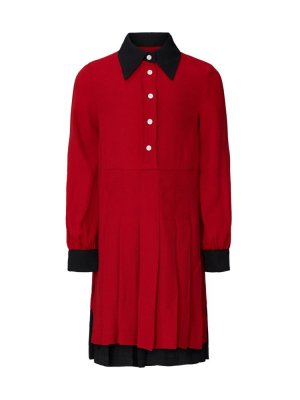 Плиссированное платье-рубашка для маленьких девочек и девочек, красный No. 21