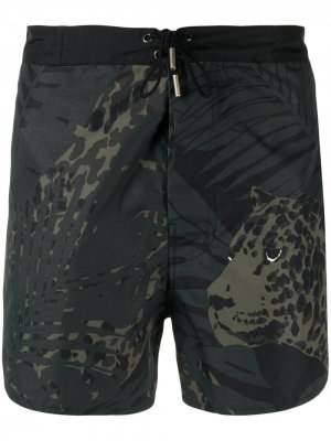 Плавки-шорты с принтом Leopard Nocturne Saint Laurent. Цвет: зеленый