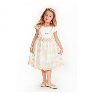 Платье, размер 5-6/110-116, белый, бежевый Cascatto. Цвет: бежевый