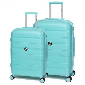 Комплект чемоданов на колесах мятного цвета с расширением M + S Ambassador. Цвет: синий/бирюзовый/голубой