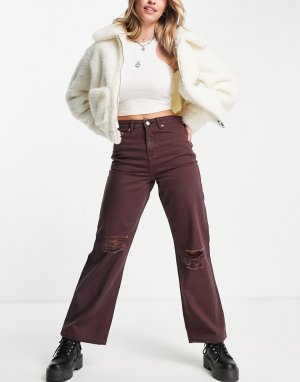 Выбеленные бордовые джинсы в стиле 90-х со рваной отделкой -Красный Urban Bliss