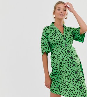 Платье-рубашка на пуговицах с принтом -Зеленый Influence Maternity