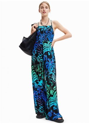Синее женское длинное пляжное платье Desigual