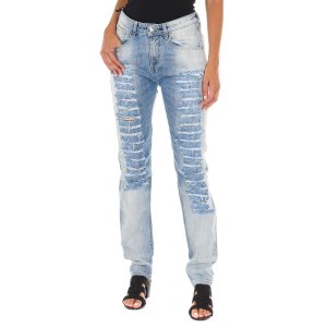 Длинные джинсовые брюки с эффектом потертостей и рваностей 10DB50285 женщина MET