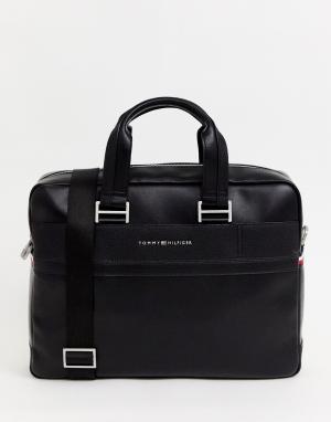 Черная сумка для ноутбука из искусственной кожи Tommy Hilfiger. Цвет: черный