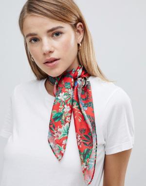 Шелковистый шарф с двусторонним принтом Weekday. Цвет: красный